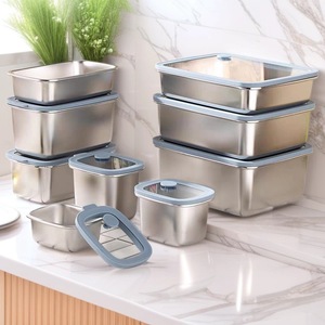 Stainless Steel Food Storage Container Rectangle <b>Clip</b> On Lid Freezer Safe Kitchen Sealed Container Travel Lunch Box Bento Box - Product Image 1