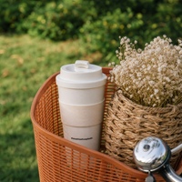 Gobelet de voyage biodégradable en PLA à base d'amidon de maïs 450 ml, anti-fuite, double étanchéité, qualité alimentaire, tasse à café, logo personnalisé, compatible micro-ondes, pour l'extérieur