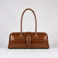 Sac à bandoulière en cuir véritable avec logo personnalisé, style croco gaufré, sac long à porter sous le bras pour femme, vente en gros du fabricant