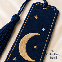 Marcapáginas Celestial Bordado Personalizado con Borla, Marcapáginas de Tela con Luna y Estrella, Logotipo Personalizado, Proveedor de Fábrica OEM ODM
