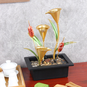 Fontaine d'eau de bureau en métal avec motif floral, décoration à eau circulante pour bureau ou meuble TV - Product Image 3