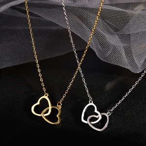 Collana a catena in oro in acciaio inossidabile collana a doppio <span class=keywords><strong>cuore</strong></span> collana per la festa <span class=keywords><strong>della</strong></span> <span class=keywords><strong>mamma</strong></span> collana con ciondolo a <span class=keywords><strong>cuore</strong></span> per donna - Product Image 3