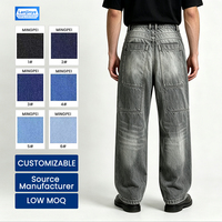 Jeans en denim pour hommes, patchwork personnalisé, rivets métalliques, délavé à l'acide, coupe large, taille haute, effet empilé, Fabricants d'origine