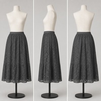 Jupe longue marron élastique taille haute en dentelle, jupe midi ajourée au crochet avec patchwork et poches, élégante pour femme, idéale pour le quotidien et les trajets.