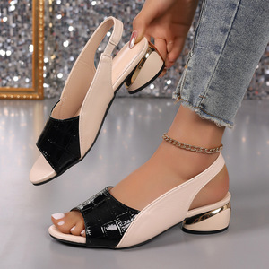Sandales à talon bas pour femmes, imprimé croco, à bride arrière, personnalisables en usine, bout ouvert, confortables, décontractées, chaussures d'été - Product Image 1