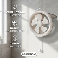 Ventilateur d'extraction compact blanc rond de 6 pouces, alimenté par courant alternatif, silencieux (50 dB), avec interrupteur à cordon pour installation dans la salle de bain, la cuisine ou la fenêtre