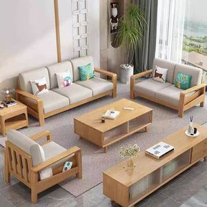 Sofá <span class=keywords><strong>de</strong></span> 3 Plazas con Estructura <span class=keywords><strong>de</strong></span> Madera Natural, Reposabrazos Acolchados y Cojines <span class=keywords><strong>de</strong></span> Tela Suave, Ideal para la Sala <span class=keywords><strong>de</strong></span> Estar del Hogar - Product Image 6