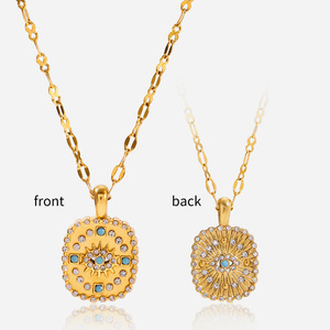 Fashion Pendant Necklace Stainless Steel Turquoise Eye <b>Design</b> Geometric <b>Star</b> Pattern Clavicle Chain Gift Jewelry - Product Image 1