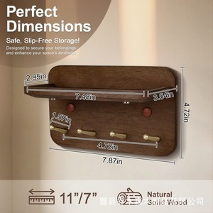 <b>Wooden</b> Key Storage Rack With Metal Hooks Wall Mounted Entryway Organizer Simple Retro Design Universal Use - Product Image 3