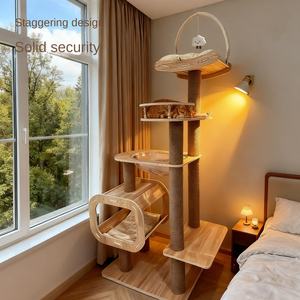 Tavola in legno massello multistrato eco-friendly moderno albero per gatti rampicanti con giocattolo per gatti Sisal e Design integrato della capsula spaziale - Product Image 1