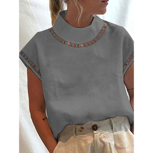 Camicetta da <span class=keywords><strong>donna</strong></span> Vintage in cotone solido lino estate Casual Chic tunica Hallow colletto alla coreana camicette bianche <span class=keywords><strong>oversize</strong></span> - Product Image 2