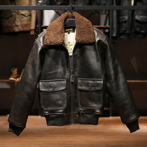 مصنع الشتاء G1 مفجر طيار الأوروبي الولايات المتحدة بالإضافة إلى حجم سميك صوفي صوف الخراف طوق فرو جلد طبيعي سترة معاطف رجالية - Product Image 4