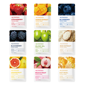 Masque <span class=keywords><strong>Visage</strong></span> Hydratant et Nourrissant en Feuille pour Voyage aux extraits de Fraise, Huile d'Olive, Mangue, Myrtille, Mûre, Riz, Raisin et Pêche - Product Image 1
