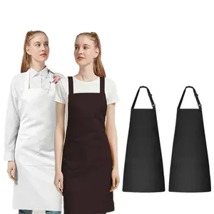 Adjustable Big Pocket Chef Waiter Waitress Apron Kitchen Waterproof Oil-proof Cooking Restaurant OEM Custom Logo Plain Aprons