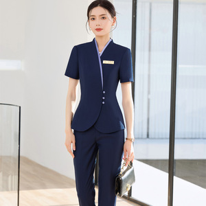 Women's Professional Suit Short Sleeve Blue Hotel Uniform Formal Wear For Beauty Salon And High End Hotels - Product Image 2