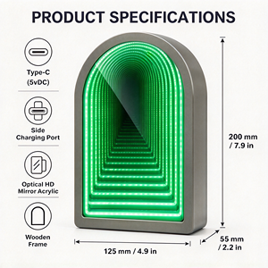 Lampe de bureau personnalisée en forme de Porte Sacrée avec miroir infini, lumière LED RGB tunnel, veilleuse pour la décoration de chambre - Product Image 2
