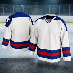 Maillot de hockey sur glace personnalisé avec logo d'équipe, respirant, antibactérien, séchage rapide, impression numérique, broderie sublimée, coloris contrastés, col en V - Product Image 3