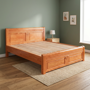 Contemporary 1.6m American <b>Oak</b> Wood Platform Bed Soft European Style Solid Panel 200kg-450kg Load Capacity for Home Living Room - Product Image 3