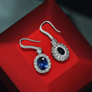 Gioielli di lusso in argento 925 sintesi di gioielli da sposa blu zaffiro taglio ovale 7mm * 9mm 925 orecchini in argento Sterling - Product Image 4