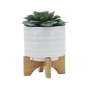 Fioriera in ceramica goffrata con supporto in legno, piccola e rialzata, per decorazioni domestiche, vasi da fiori, tavolo, ingresso, giardino - Product Image 3