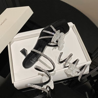 Sandales à talons hauts papillon de 6 cm - Tendance mode féminine, bout ouvert, à enfiler, antidérapantes, semelle souple, été, extérieur