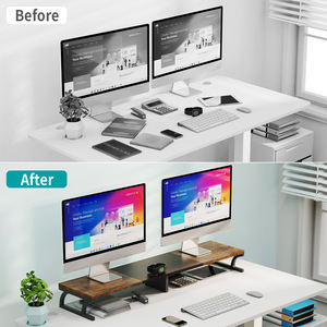 Soporte de monitor doble de madera grande con organizador de escritorio de almacenamiento para computadora portátil e impresora - Product Image 6