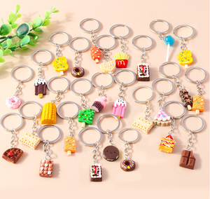 Belle bande dessinée 3D alimentaire porte-clés frites biscuits <span class=keywords><strong>chocolat</strong></span> crème glacée porte-clés pour voiture porte-clés sac à main pendentif bijoux à bricoler soi-même - Product Image 1