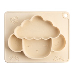 Assiette à dîner en silicone à ventouse pour bébé, motif mouton, de qualité alimentaire, avec compartiments, design dessin animé, vaisselle pour enfants - Product Image 1