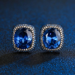 High Quality Eco-friendly Copper 13*18MM Blue Cubic Zirconia Black Gold Plated <b>Necklaces</b> Earrings Set <b>Statement</b> Jewelry Sets - Product Image 5