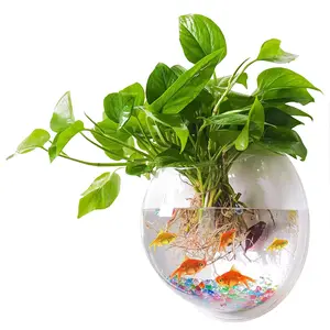 2 buah 38cm populer kreatif transparan akrilik gantung tangki ikan dinding transparan akrilik pot bunga dekorasi