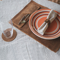 Ensemble personnalisé de porte-serviettes rectangulaires porte-gobelet couvertures de couverts et porte-serviettes en cuir tapis de Table à manger de cuisine en cuir