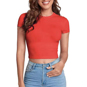 Camiseta Corta de Algodón Lisa con Estampado Personalizado para Verano, Ajustada, Sexy, Estilo Baby Tee, Hip Hop, para Mujer - Product Image 3