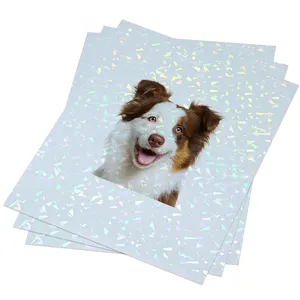A4尺寸片材光泽可打印碎玻璃图案宠物乙烯基透明全息喷墨激光贴纸纸