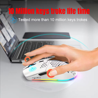 Souris de jeu ergonomique optique HXSJ T66Pro à 3 modes, pour droitiers, rétroéclairage RVB, 6 boutons programmables, plug-and-play, USB, pour ordinateur portable/ordinateur de bureau