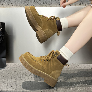 Botines Retro de Ante Caqui para Mujer 2026, con Cordones, Costuras en Contraste, Plataforma Gruesa de Goma, Botas Cortas Casuales para el Trabajo - Product Image 3