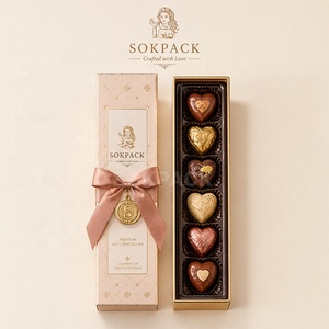 Boîte cadeau rectangulaire de luxe personnalisée pour chocolats avec ruban, emballage rigide en papier pour bonbons en forme de cœur - Product Image 1