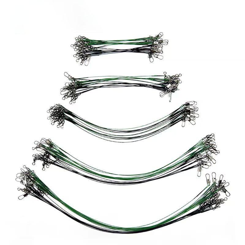 60 Pcs/lot Fishing Line Steel Wire Leader With Swivel Fishing Accessory Black Sliver Green Fishing Wire 15cm 20cm 25cm