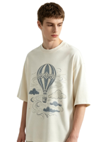 T-shirt décontracté surdimensionné à manches courtes en coton tricoté 100 %, motif montgolfière vintage personnalisé avec strass