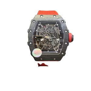 Montre automatique en fibre de carbone haut de gamme personnalisée pour hommes, boîtier noir avec bracelet rouge, montre mécanique - Product Image 2