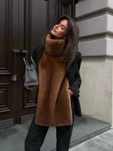 Women's Long Faux Fur <b>Scarf</b>, Plush Winter <b>Shawl</b>, Soft and Warm <b>Scarf</b>, Sleeveless Vest, Cape, Fashion Accessory Wholesale - Product Image 2