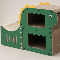 YAOYUE Griffoir pour chat double couche en forme de dinosaure vert, maison pour chat avec planche à griffer ondulée et zone de repos en peluche 50x30x72cm