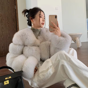 Jaqueta de Pele de Raposa Branca Natural Clássica em Alta Venda Moda Feminina Casaco de Pele <span class=keywords><strong>Real</strong></span> Plus Size Inverno Quente Casaco de Pele Genuína - Product Image 2