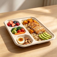 Plateau à 4 compartiments en bagasse, robuste, compatible micro-ondes, compostable, pour emballage alimentaire, vaisselle jetable écologique