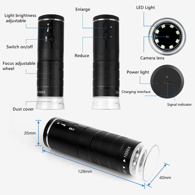 3.0MP WIFI Wireless Digital Microscope 1000X Portable Electronic Microscope 3 in 1 Supports Android Mobile Phone