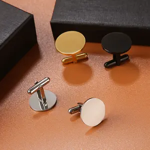 Botões de punho redondos de 18 mm 20 mm para homens, joia de aço inoxidável banhada a ouro, com logotipo personalizado da moda, para festas de casamento