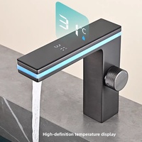 Robinet de lavabo de salle de bain noir mat de luxe avec affichage numérique intelligent, capteur de température, mitigeur de lavabo en laiton à poser sur le comptoir