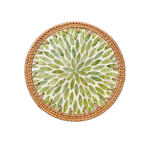 Salvamanteles Redondo Moderno de Ratán Ecológico Hecho a Mano con Mosaico de Concha de Nácar, Diámetro Personalizado, Logotipo, Precio Económico, Vietnam - Product Image 3