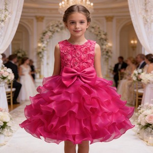 Vestido de Princesa <span class=keywords><strong>para</strong></span> Niña con Corsé de Rosas 3D, Gran Lazo y Volantes en Capas, Vestido de Dama de Honor <span class=keywords><strong>para</strong></span> Boda o <span class=keywords><strong>Primera</strong></span> Comunión - Product Image 5
