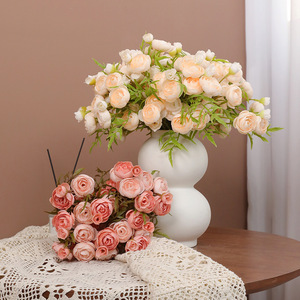 <b>Artificial</b> Flower <b>Bouquet</b> 5 Stems Small Camellia Lotus High Simulation Wedding Decoration White Champagne Pink Rose Red - Product Image 1