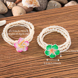 Pulsera <span class=keywords><strong>de</strong></span> cuentas <span class=keywords><strong>de</strong></span> arroz <span class=keywords><strong>de</strong></span> cristal para mujer, estilo bohemio, cerámica suave, <span class=keywords><strong>Plumeria</strong></span>, flor, pulsera apilada, vacaciones transfronterizas - Product Image 1
